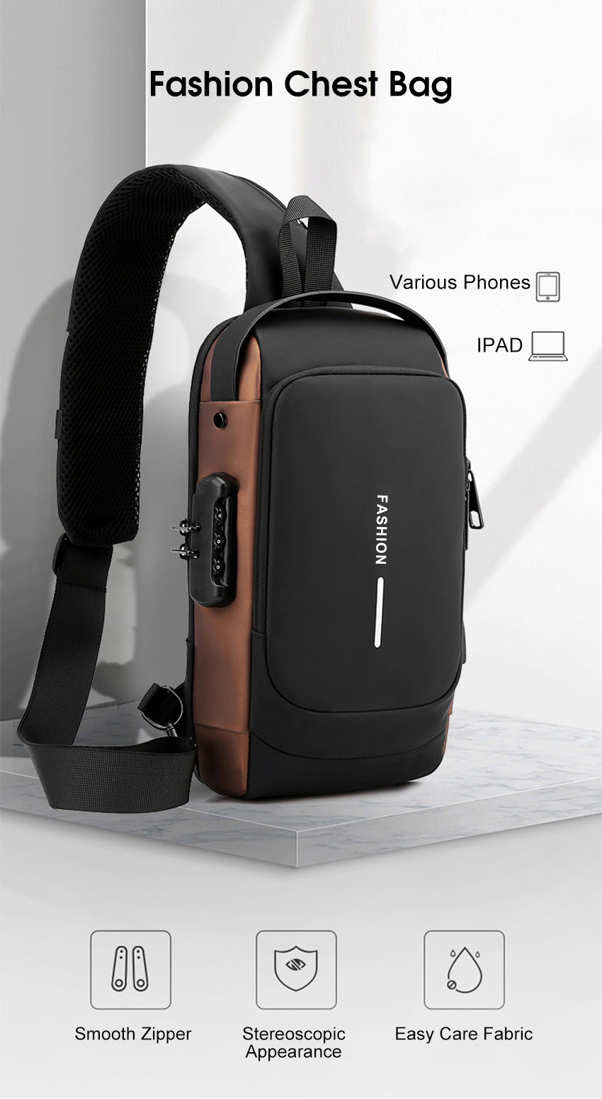 Multifunctional Chest Bag Crossbody Tech Sling Bag With Usb Charging Port With Password Lock