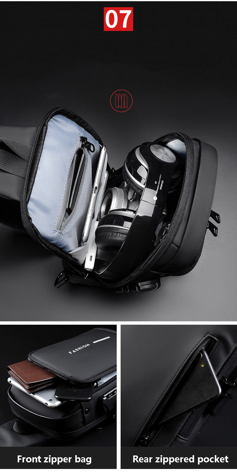 Multifunctional Chest Bag Crossbody Tech Sling Bag With Usb Charging Port With Password Lock