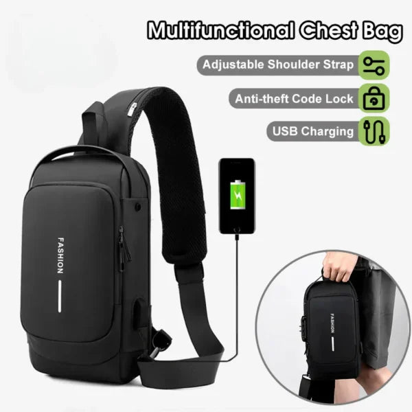 Multifunctional Chest Bag Crossbody Tech Sling Bag With Usb Charging Port With Password Lock