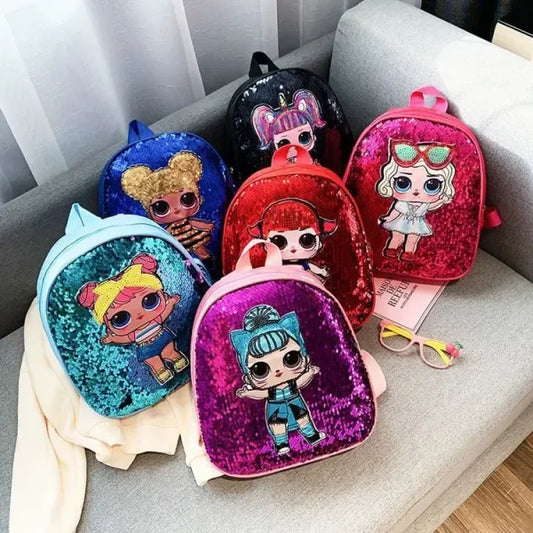 School Bag Fashion Cartoon Baby Girls Handbags Knapsack Mini Doll Bag Pack Glitter